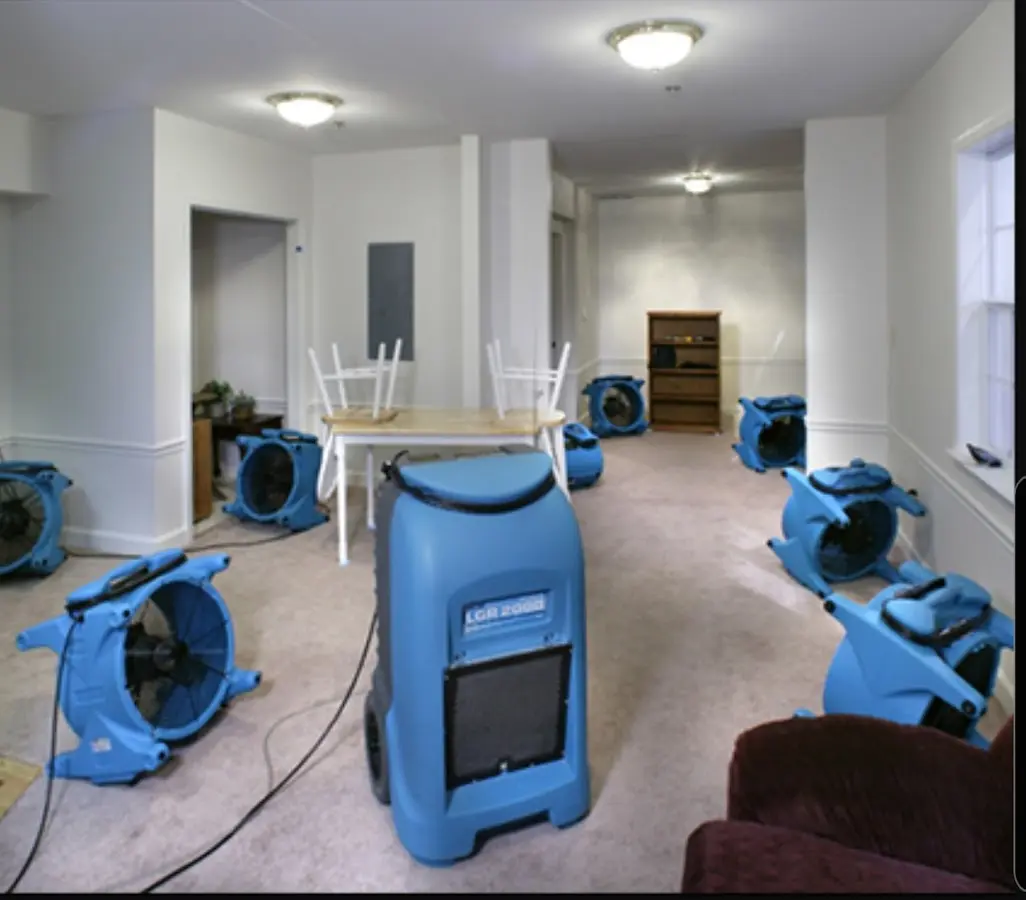 Air movers and dehumidifier setup for Water Damage Restoration in Pass Christian
